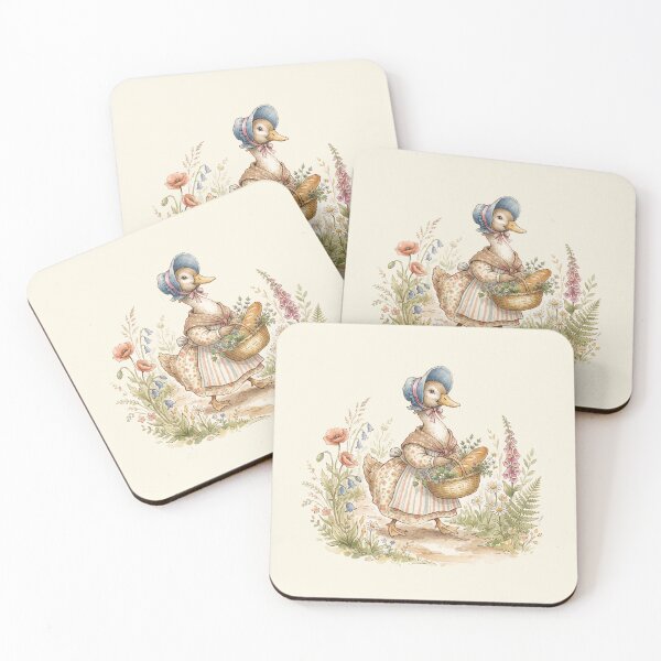 Item preview, Charming Bonnet-Wearing Duck Walking with Flower Basket Watercolor Illustration designed and sold by Pasteltone.