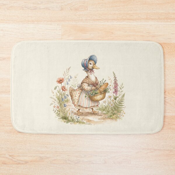 Item preview, Charming Bonnet-Wearing Duck Walking with Flower Basket Watercolor Illustration designed and sold by Pasteltone.
