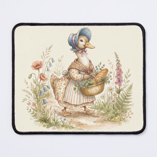 Item preview, Charming Bonnet-Wearing Duck Walking with Flower Basket Watercolor Illustration designed and sold by Pasteltone.