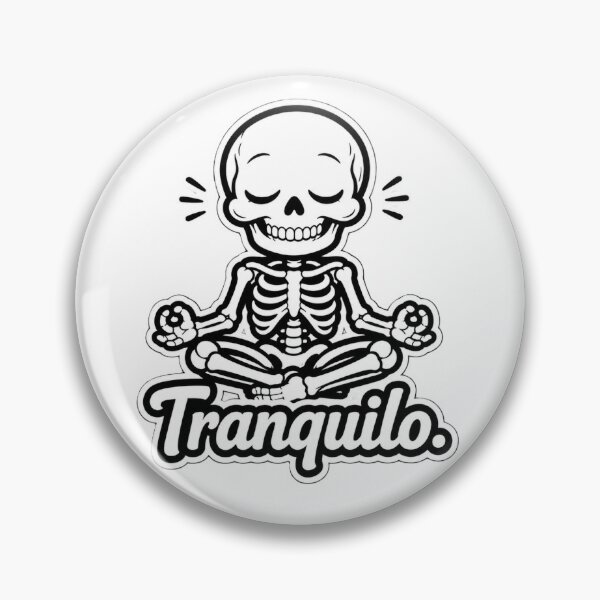 Item preview, Pegatina de esqueleto meditando adorable: "Tranquilo". Divertida pegatina de vinilo con calavera estilo Kawaii y meditación zen en español. designed and sold by SkeletonMood.