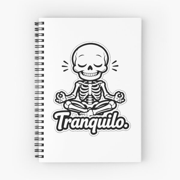 Item preview, Pegatina de esqueleto meditando adorable: "Tranquilo". Divertida pegatina de vinilo con calavera estilo Kawaii y meditación zen en español. designed and sold by SkeletonMood.