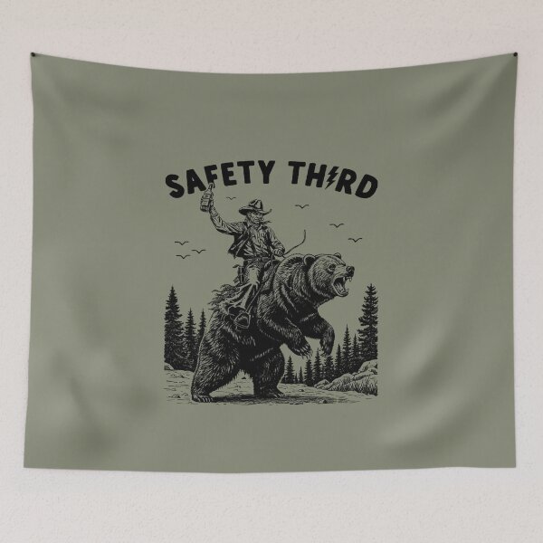 Item preview, Safety Third Cowboy Riding a Bear Funny Vintage Western art designed and sold by Gbriel3.