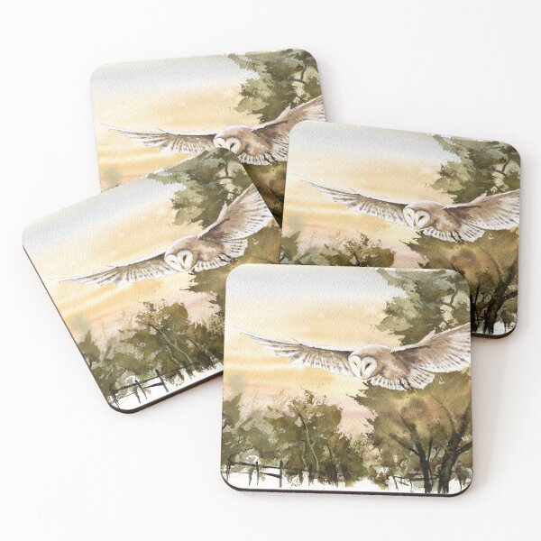 Item preview, Flying Barn Owl Wildlife Watercolor Art designed and sold by OnHeathAndMoor.