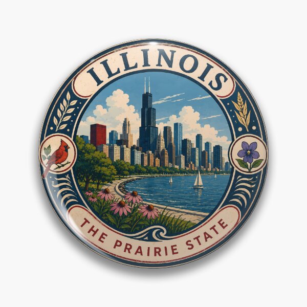 Item preview, Illinois Landscape Illustration Travel Art Badge designed and sold by KrisSidDesigns.
