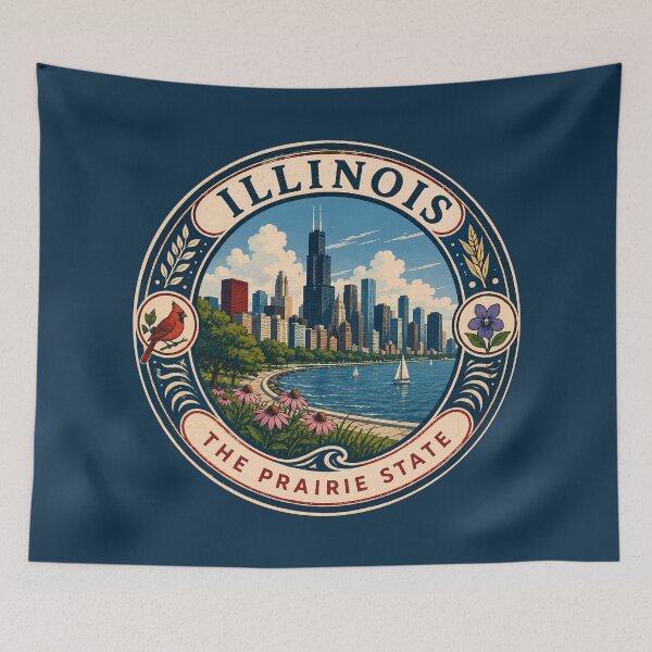 Item preview, Illinois Landscape Illustration Travel Art Badge designed and sold by KrisSidDesigns.
