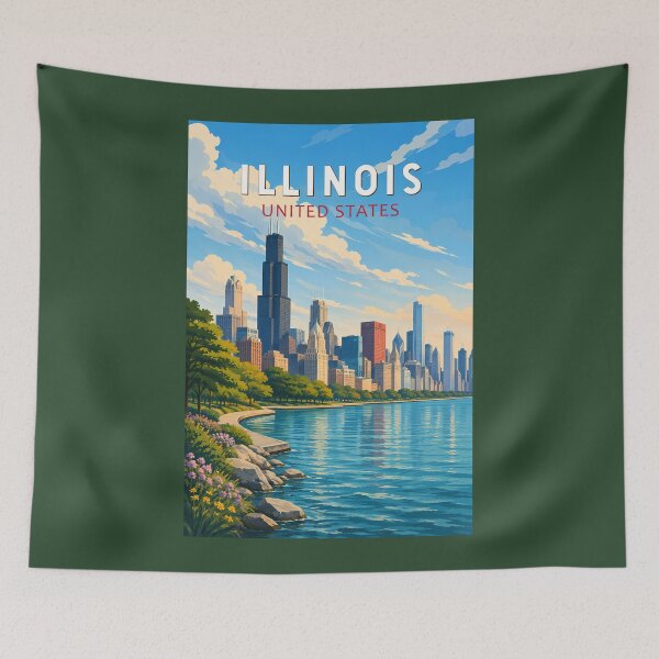 Item preview, Illinois Illustration Travel Art Vintage designed and sold by KrisSidDesigns.