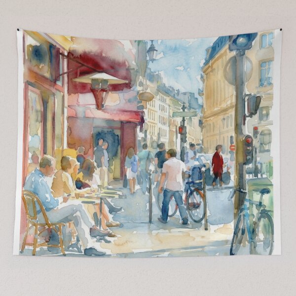 Item preview, Paris Cafe Street Scene Watercolor designed and sold by caracatita75.