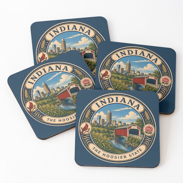 Item preview, Indiana Landscape Illustration Travel Art Badge designed and sold by KrisSidDesigns.