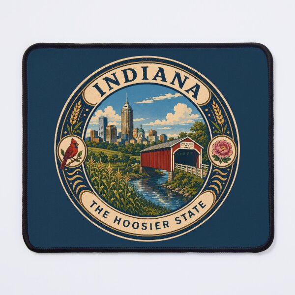 Item preview, Indiana Landscape Illustration Travel Art Badge designed and sold by KrisSidDesigns.