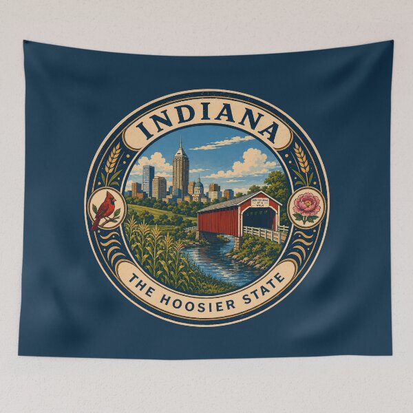 Item preview, Indiana Landscape Illustration Travel Art Badge designed and sold by KrisSidDesigns.