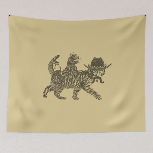 Item preview, Funny Cowboy Cat with Rat & Tiny bird Vintage Western Animal designed and sold by Gbriel3.