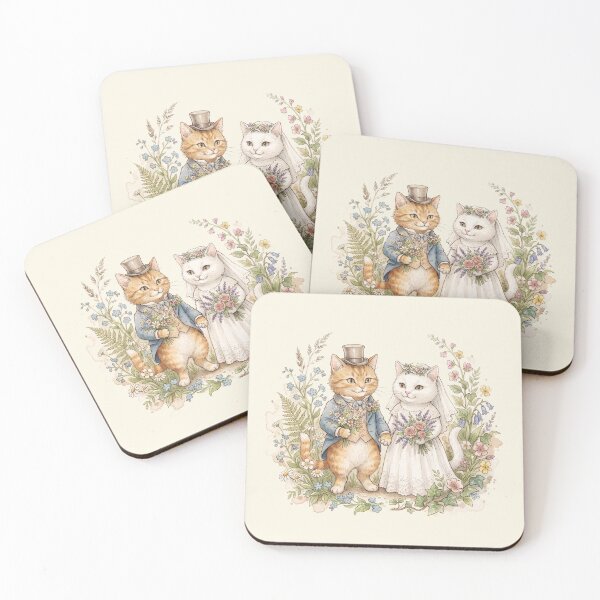 Item preview, Romantic Cat Wedding Couple in Garden Watercolor Painting designed and sold by Pasteltone.