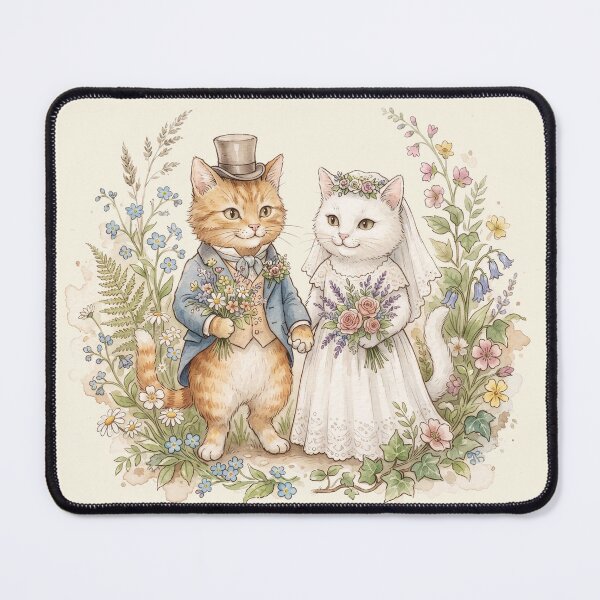 Item preview, Romantic Cat Wedding Couple in Garden Watercolor Painting designed and sold by Pasteltone.