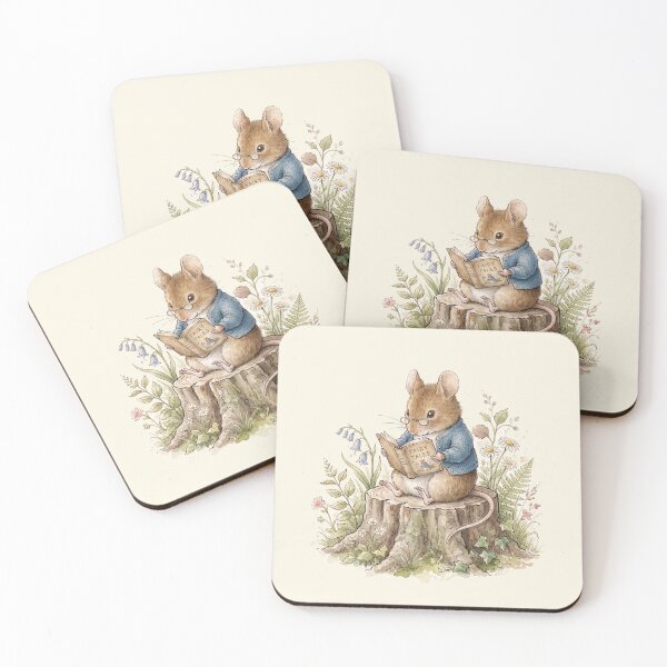 Item preview, Intellectual Mouse in Glasses Reading "Fairy Tales" Watercolor Art Print designed and sold by Pasteltone.