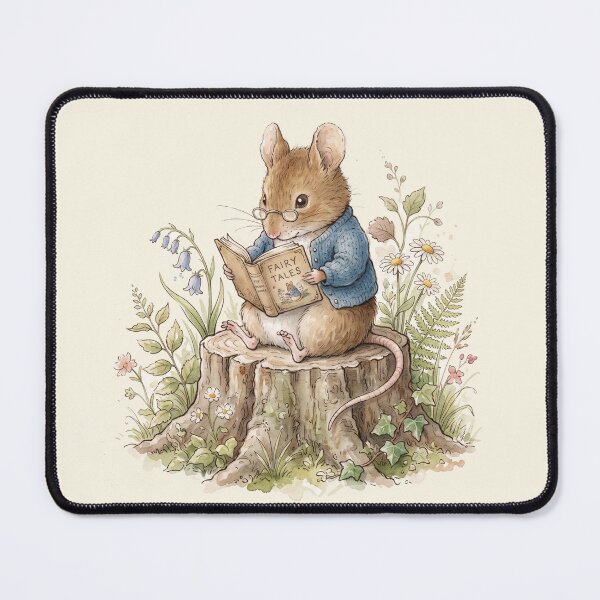 Item preview, Intellectual Mouse in Glasses Reading "Fairy Tales" Watercolor Art Print designed and sold by Pasteltone.