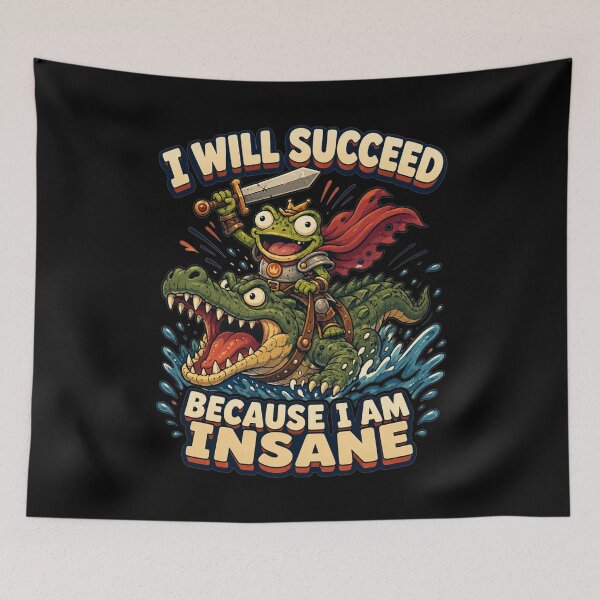 Item preview, I Will Succeed Because I Am Insane Colorful Cartoon Warrior Frog Art Frog Meme Humor Gift for Meme Lovers designed and sold by Nightarel.