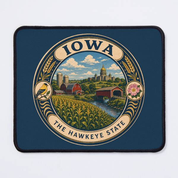 Item preview, Iowa Landscape Illustration Travel Art Badge designed and sold by KrisSidDesigns.