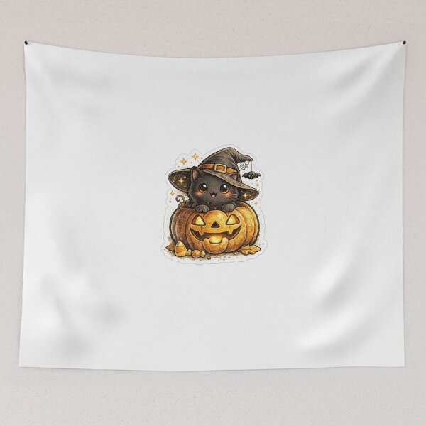 Artikelvorschau, Cute Black Cat in Pumpkin | Kawaii Halloween Sticker entworfen und verkauft von Collins Design.