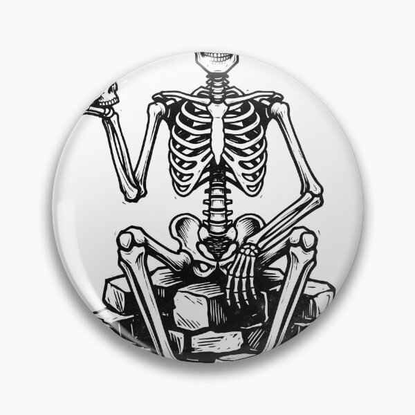 Item preview, Skeleton Wearing Crown of Thorns Sitting on Stone Throne Holding Skull designed and sold by MisteryDesigner.
