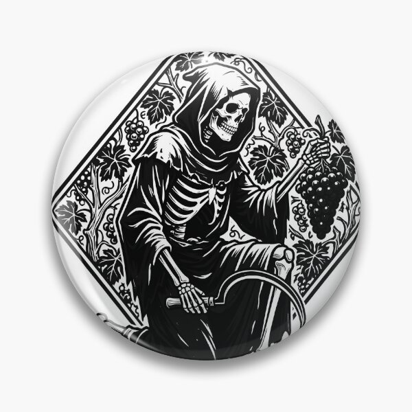 Item preview, Grim Reaper Kneeling Among Grapevines Holding Scythe and Cluster of Grapes in Diamond Frame designed and sold by MisteryDesigner.