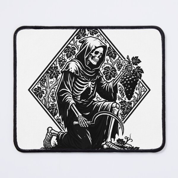 Item preview, Grim Reaper Kneeling Among Grapevines Holding Scythe and Cluster of Grapes in Diamond Frame designed and sold by MisteryDesigner.