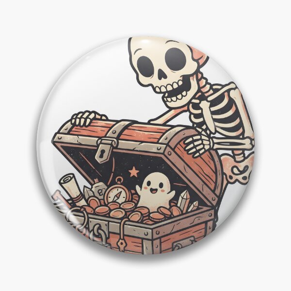 Item preview, Skeleton with Bow Peeking into Treasure Chest Full of Coins and Cute Ghost designed and sold by MisteryDesigner.