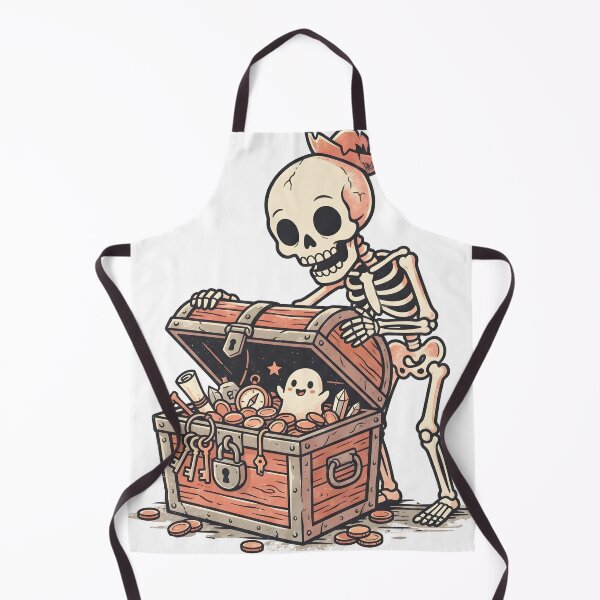Item preview, Skeleton with Bow Peeking into Treasure Chest Full of Coins and Cute Ghost designed and sold by MisteryDesigner.