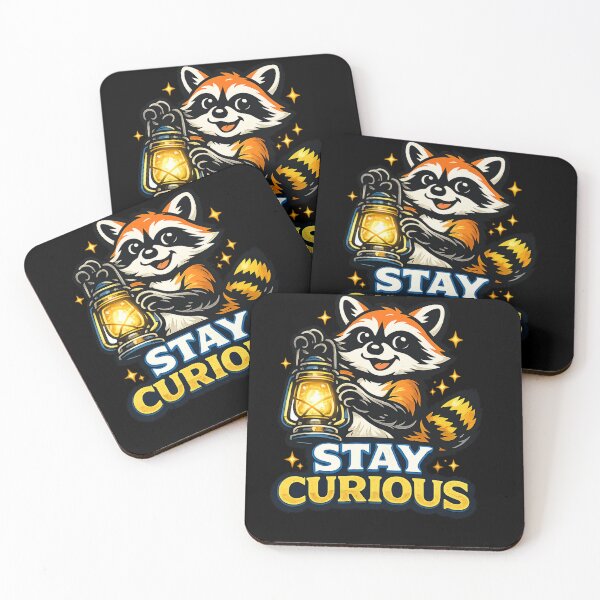Item preview, Stay Curious – Cute Raccoon Holding Lantern Cartoon Design Main Tag designed and sold by ArtisticHeart21.