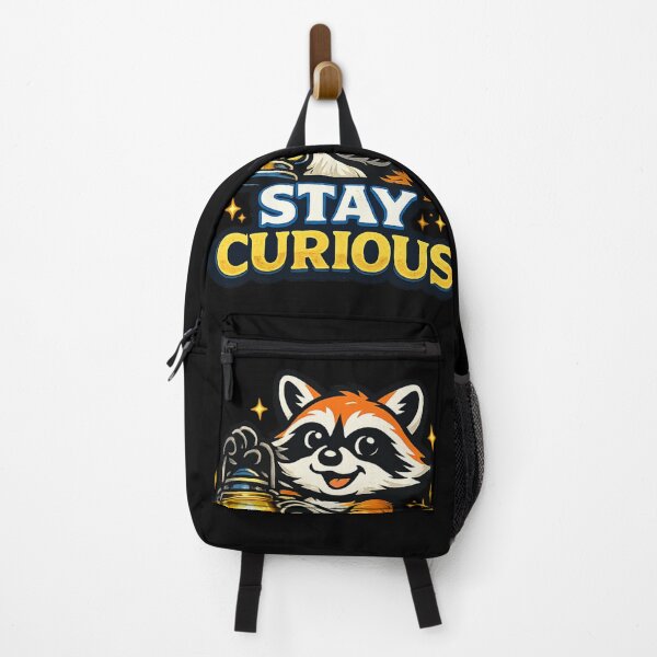 Item preview, Stay Curious – Cute Raccoon Holding Lantern Cartoon Design Main Tag designed and sold by ArtisticHeart21.