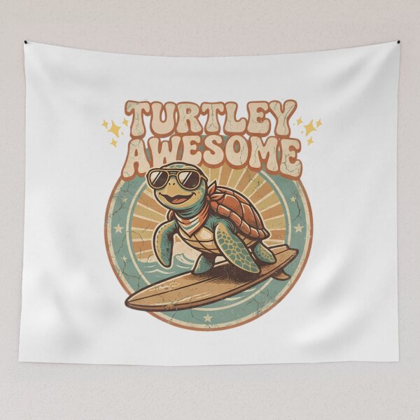 Item preview, Turtley Awesome Funny Surfing Turtle - Retro 70s Summer designed and sold by Neurospicy Trolls.