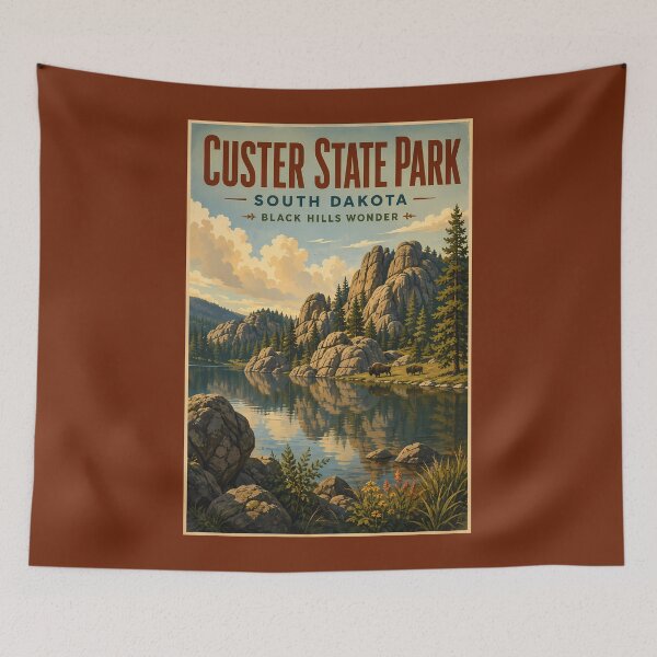 Item preview, Custer State Park South Dakota Illustration Travel Art Vintage designed and sold by KrisSidDesigns.