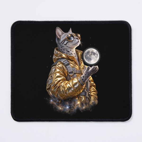 Item preview, Gold Egyptian Mau Astronaut Holding the Moon – Metallic Space Cat Art designed and sold by Anyshca.