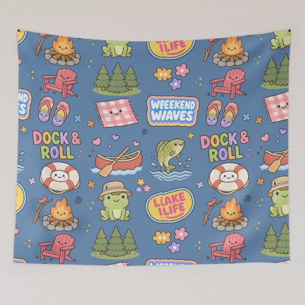 Item preview, Lake Life Cute Collage Pastel Seamless Pattern designed and sold by HowToCanadian.