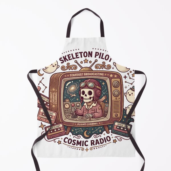 Item preview, Skeleton Pilot in Aviator Helmet Broadcasting from Retro Television with Ghosts and Cassettes designed and sold by MisteryDesigner.