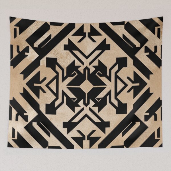 Item preview, Vintage Art Deco Geometric Emblem in Black and Gold Beige designed and sold by adlkh.