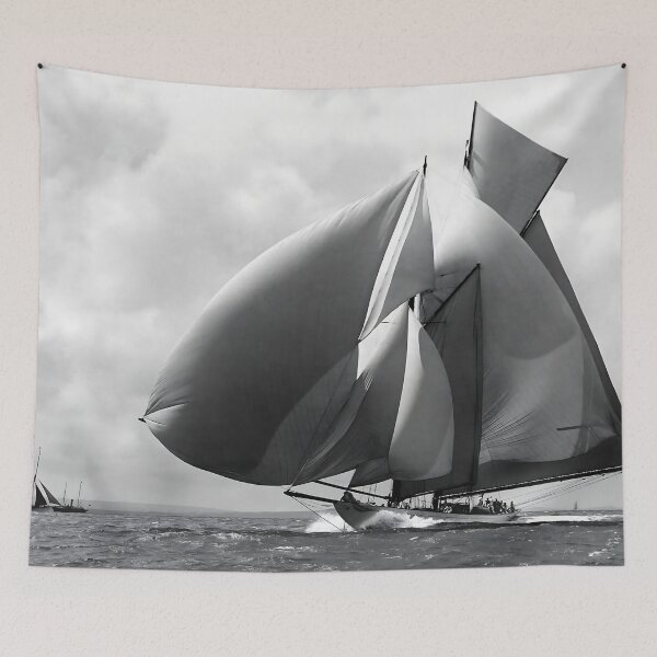 Item preview, Sailing Yacht Suzanne, 1911, Beken of Cowes sailing yacht racing nautical black and white vintage photograph designed and sold by Astrid Arkhangelsky.