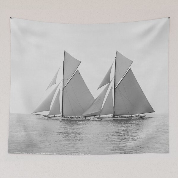Item preview, Reliance and Shamrock III America's Cup yacht racing nautical maritime Newport Rhode Island black and white vintage photograph designed and sold by Astrid Arkhangelsky.