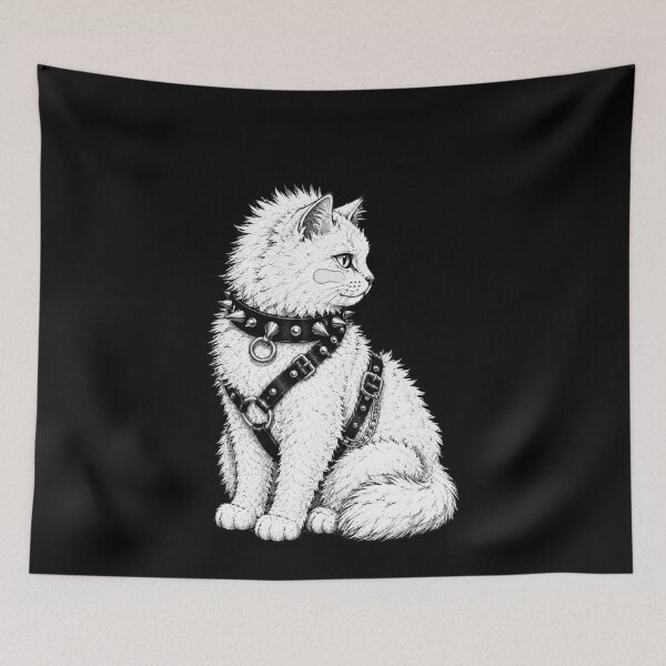 Item preview, Funny Punk Goth Fluffy Cat Spiked Collar Harness Art designed and sold by elderberry.