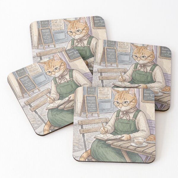 Item preview, Artist cat drawing in a cozy watercolor French pastry shop designed and sold by TheCoolCatsMx.