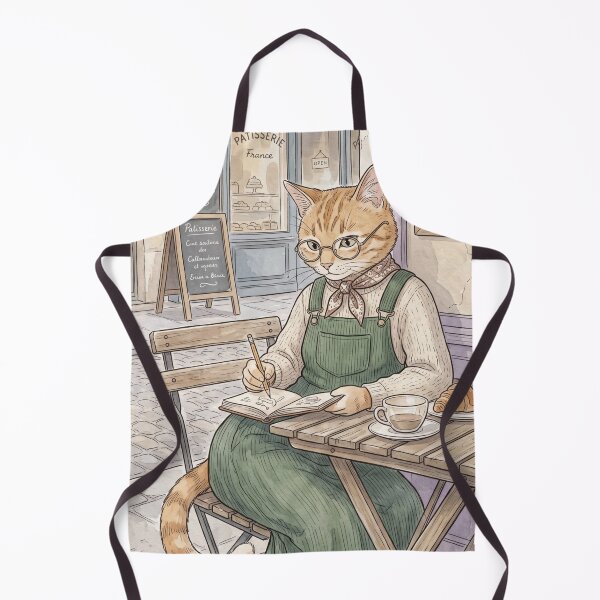 Item preview, Artist cat drawing in a cozy watercolor French pastry shop designed and sold by TheCoolCatsMx.