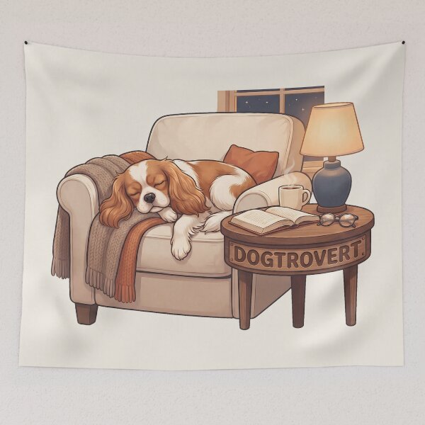 Item preview, Cozy Dogtrovert Cavalier Spaniel Night Art designed and sold by MythicCotton.