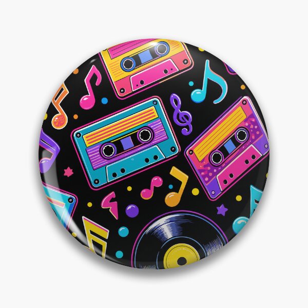 Item preview, Retro Neon Vinyl Record and Cassette Tape Music Pattern designed and sold by Far Out Goods.