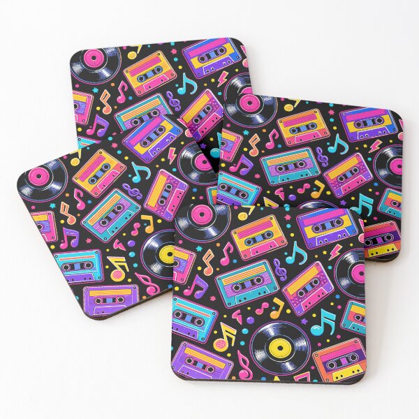 Item preview, Retro Neon Vinyl Record and Cassette Tape Music Pattern designed and sold by Far Out Goods.
