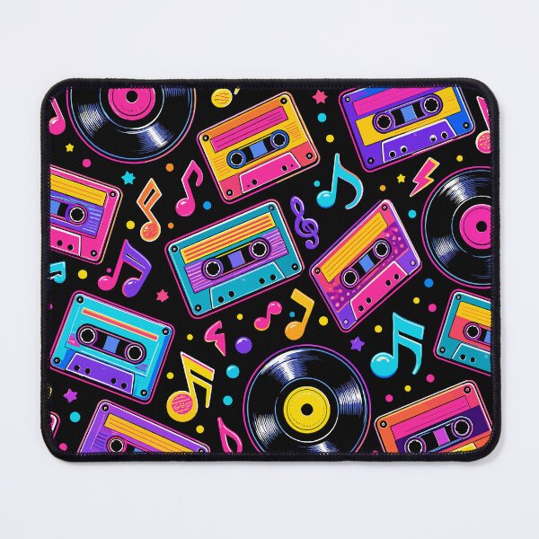Item preview, Retro Neon Vinyl Record and Cassette Tape Music Pattern designed and sold by Far Out Goods.