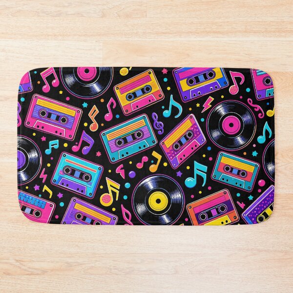 Item preview, Retro Neon Vinyl Record and Cassette Tape Music Pattern designed and sold by Far Out Goods.