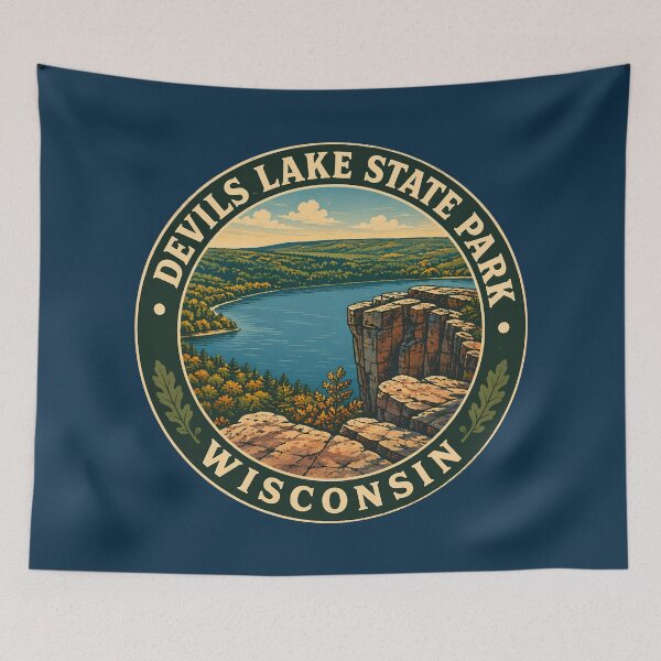Item preview, Devils Lake State Park Wisconsin Illustration Travel Art Badge designed and sold by KrisSidDesigns.