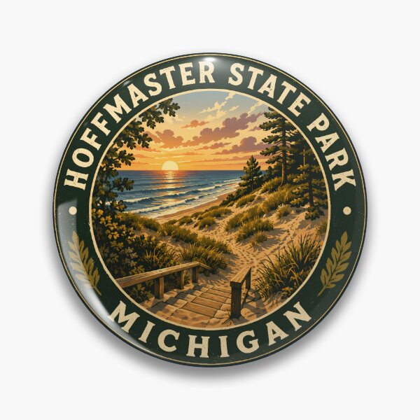 Item preview, Hoffmaster State Park Michigan Illustration Travel Art Badge designed and sold by KrisSidDesigns.