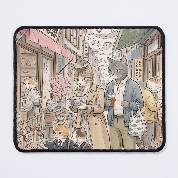 Item preview, Watercolor illustration of a family of cats in a traditional Japanese alleyway designed and sold by TheCoolCatsMx.