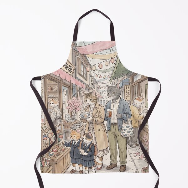 Item preview, Watercolor illustration of a family of cats in a traditional Japanese alleyway designed and sold by TheCoolCatsMx.