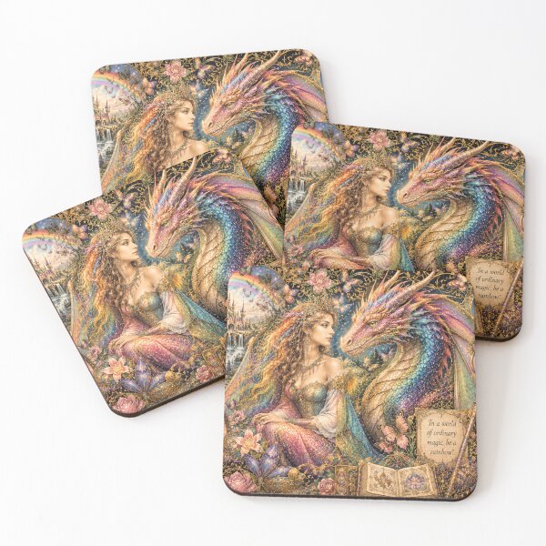 Item preview, Rainbow Dragon & Enchanted Princess – Magical Fantasy Art designed and sold by Edenglow Prints & Peculiars.